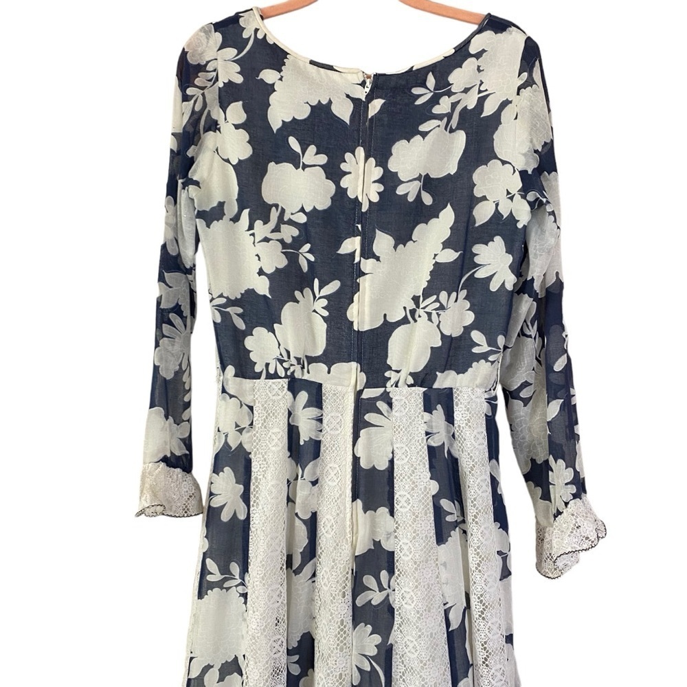 Vintage 70’s Blue And White Prairie Cottage Core Maxi Dress Women’s 10 Ruffle - Picture 7 of 16